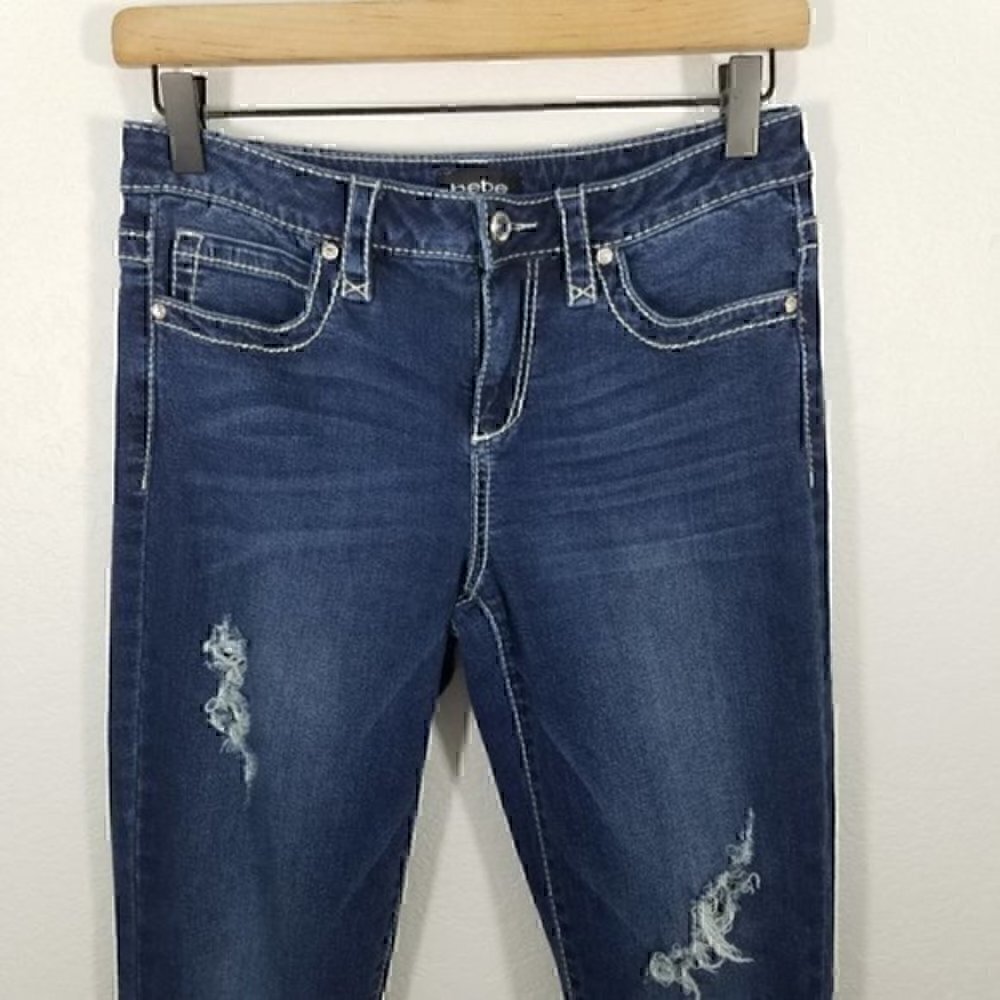 Bebe Distressed Stretch Skinny Jeans Size 28 - Picture 2 of 6